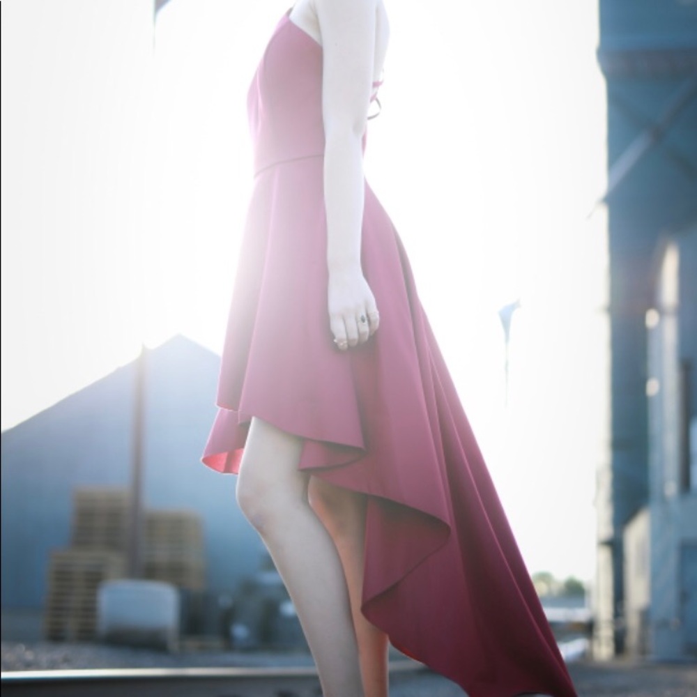 Red Backless High Low Evening Gown